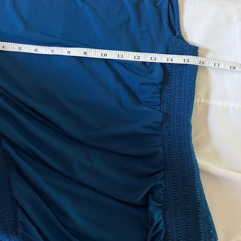 Moda International,Blue Ruched Stretch Dress Sleeveless Bodycon Cocktail,Size M - Picture 7 of 8